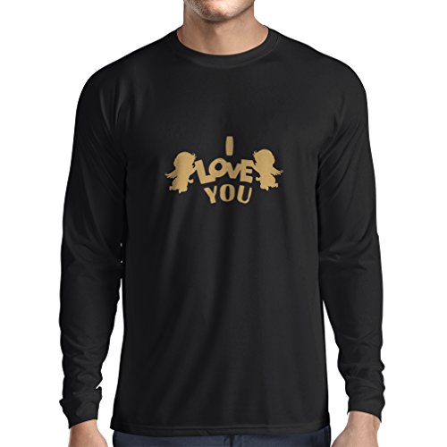 Camiseta de Manga Larga ángel Cupido Dice: Te Quiero Comillas (X-Large Negro Oro)
