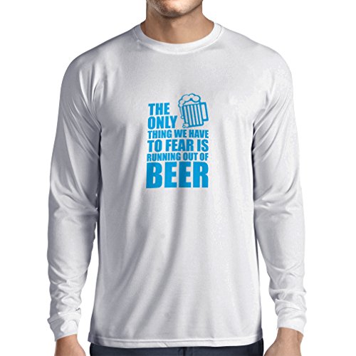 Camiseta de Manga Larga para Hombre Tener Miedo de no Tener una Cerveza - para la Fiesta, Bebiendo Camisetas (XX-Large Blanco Azul)