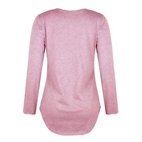 Camiseta de Mujer,Manga Larga Elegante Color sólido Blusa y Camisa Cuello en v Basica Camiseta Moda Suelto Verano Primavera Tops Casual Fiesta T-Shirt Original vpass