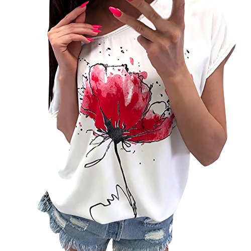 Camiseta de Mujer,Verano Moda Manga Corta Impresión Blusa Camisa Cuello Redondo Basica Camiseta Suelto Tops Casual Fiesta T-Shirt Original tee vpass
