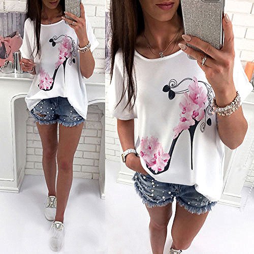 Camiseta de Mujer,Verano Moda Manga Corta Impresión Blusa Camisa Cuello Redondo Basica Camiseta Suelto Tops Casual Fiesta T-Shirt Original tee vpass