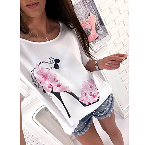 Camiseta de Mujer,Verano Moda Manga Corta Impresión Blusa Camisa Cuello Redondo Basica Camiseta Suelto Tops Casual Fiesta T-Shirt Original tee vpass