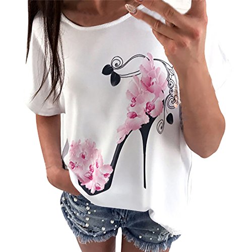 Camiseta de Mujer,Verano Moda Manga Corta Impresión Blusa Camisa Cuello Redondo Basica Camiseta Suelto Tops Casual Fiesta T-Shirt Original tee vpass