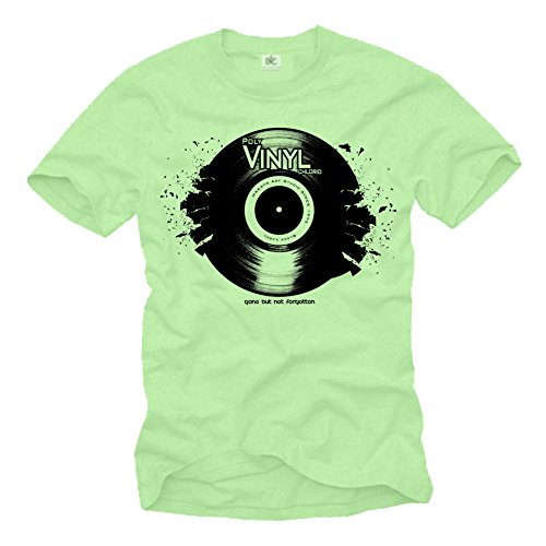 Camiseta de Musica Electronica Hombre - Vintage Vinyl DJ - Verde XL