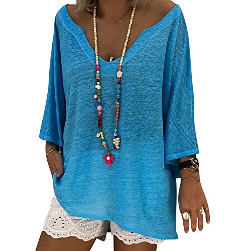 Camiseta Hombros Descubiertos Mujer Larga Camisetas Sin Hombros Manga Corta Mujeres Oversize Anchas Tops Verano Casual Remeras Largas Damas Playeras Camisas Señora Blusas Amplias Tunica Túnico Azul M