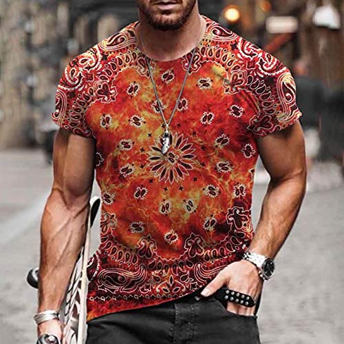 Camiseta Manga Corta para Hombre Verano Maravilloso Short-Sleeve Cuello Redondo Retro Transpirable Men's Gym Color Oscuro T Shirts Ropa Casual Chaleco Jersey Rojo