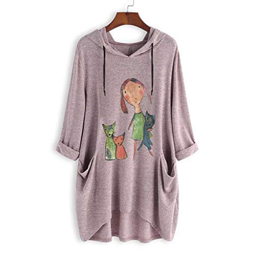 Camiseta Mujer Verano Moda Oreja de Gato Impresión Manga Corta Tallas Grandes Camiseta con Capucha Blusa Camisa Basica Camiseta Suelto Estampado Tops Casual Fiesta T-Shirt tee vpass