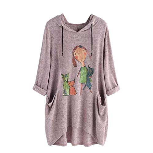 Camiseta Mujer Verano Moda Oreja de Gato Impresión Manga Corta Tallas Grandes Camiseta con Capucha Blusa Camisa Basica Camiseta Suelto Estampado Tops Casual Fiesta T-Shirt tee vpass