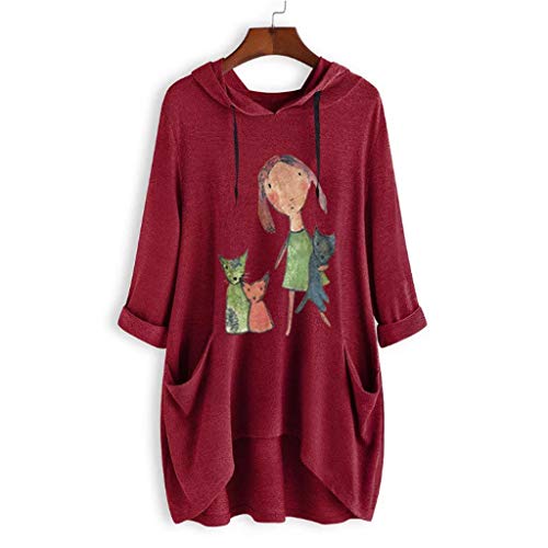 Camiseta Mujer Verano Moda Oreja de Gato Impresión Manga Corta Tallas Grandes Camiseta con Capucha Blusa Camisa Basica Camiseta Suelto Estampado Tops Casual Fiesta T-Shirt tee vpass