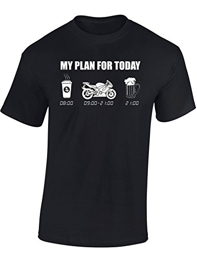 Camiseta: My Plan for Today: Moto/Motero - Biker/Trabajo / / T-Shirt Unisex/Trabajo/Motocicleta/Tuning/Carrera/Regalo para Motero (M)