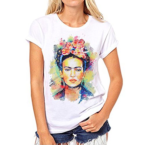 Camiseta para Mujer de Manga Corta Artista Mexicana Frida Kahlo Personalizada (Color : White, Size : M)