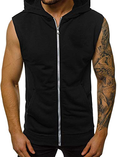 Camiseta sin mangas con capucha para hombre, con cremallera, para entrenamiento, culturismo, entrenamiento, gimnasio, musculación, chaleco sin mangas con bolsillos