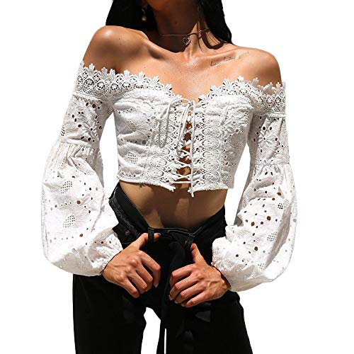 Camiseta Tirantes Mujer Riou Sexy Halter sin Mangas Boho Camisola Top de Mujer Encaje Chaleco Corto Basica Camiseta Suelto Verano Tops Casual Fiesta para Mujeres Dama