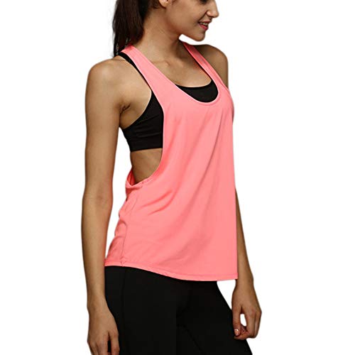 Camiseta Tirantes sin Mangas de Deporte para Mujer Verano, Tank Top Clásico Chaleco para Fitness Gimnasio Yoga Colores Opcionales Camiseta de Pijama Dormir (M, Rosa)