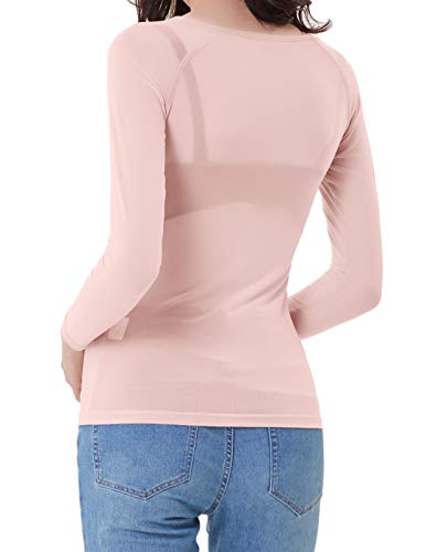 Camiseta Transparente Mujer Manga Larga Casual Cuello Redondo Slim fit Sexy Bodycon Rosa L CL011046-6