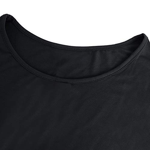 Camisetas de Manga Corta para Mujer Hombro Frío Blusas con Cuello Redondo sin Hombro Tops Camisa Elegante Casual Color Liso T-Shirt (L, B_Negro)