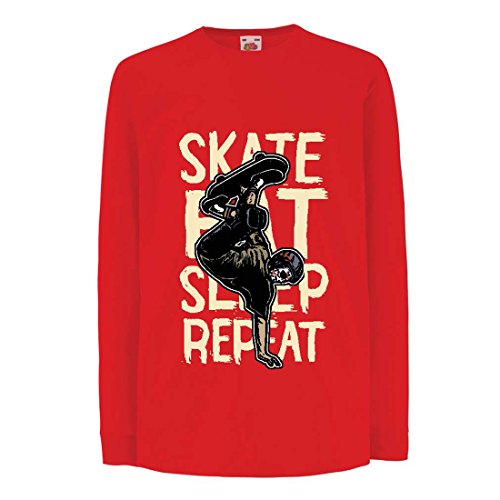 Camisetas de Manga Larga para Niño Eat-Sleep-Skate-Repeat para el Amante del monopatín, Regalos del Skater, Ropa Que anda en monopatín (5-6 Years Rojo Multicolor)