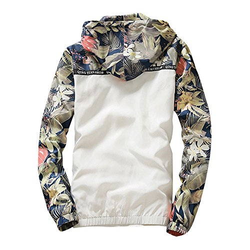 Camisetas Hombre Manga Larga Camisas De Corta Sudaderas con Capucha Slim Collar del Soporte Moda Sudadera Chaqueta Tops Casual Outwear con Cremallera riou (White, M)