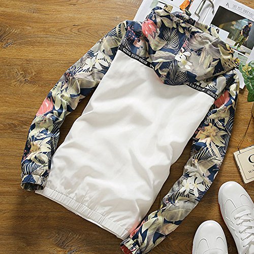 Camisetas Hombre Manga Larga Camisas De Corta Sudaderas con Capucha Slim Collar del Soporte Moda Sudadera Chaqueta Tops Casual Outwear con Cremallera riou (White, M)