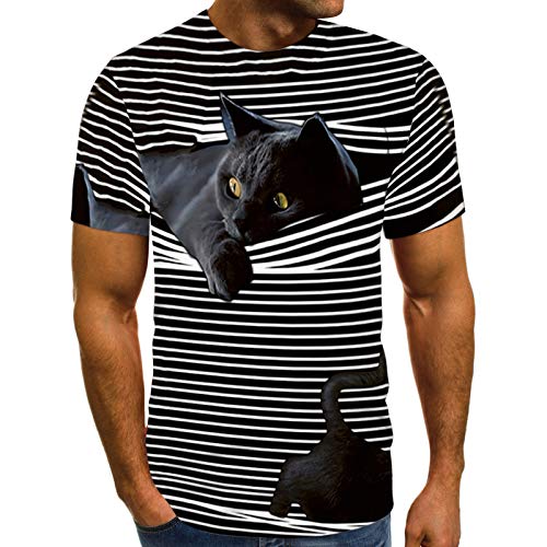 Camisetas para Hombre y Mujer,Unisex 3D Patrón Impreso T-Shirt Primavera y Verano Manga Corta Blusa para Hombre Blusa Moda Casual 3D Camiseta con Estampado de Gato Ropa de Pareja(H)