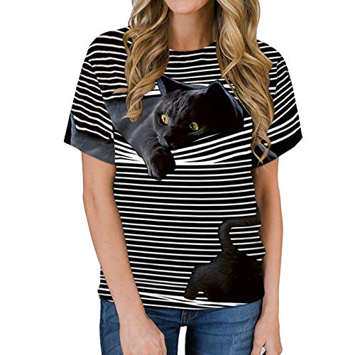 Camisetas para Hombre y Mujer,Unisex 3D Patrón Impreso T-Shirt Primavera y Verano Manga Corta Blusa para Hombre Blusa Moda Casual 3D Camiseta con Estampado de Gato Ropa de Pareja(H)