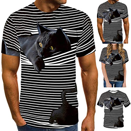 Camisetas para Hombre y Mujer,Unisex 3D Patrón Impreso T-Shirt Primavera y Verano Manga Corta Blusa para Hombre Blusa Moda Casual 3D Camiseta con Estampado de Gato Ropa de Pareja(H)