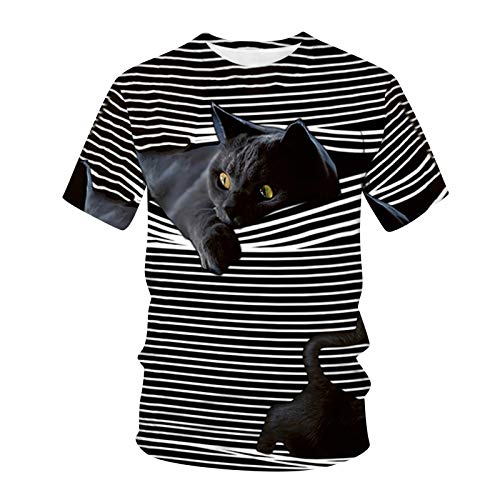 Camisetas para Hombre y Mujer,Unisex 3D Patrón Impreso T-Shirt Primavera y Verano Manga Corta Blusa para Hombre Blusa Moda Casual 3D Camiseta con Estampado de Gato Ropa de Pareja(H)