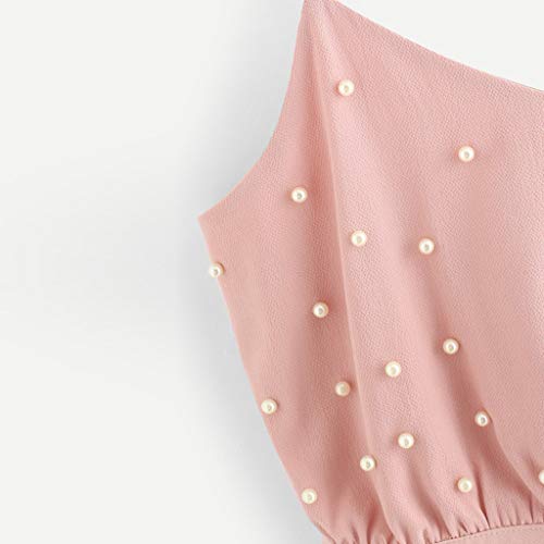 Camisetas sin Mangas Mujer,Lenfesh Camiseta Moda con Tirantes para Mujer Chaleco Gasa Camisola sin Mangas Tops Perla sólida Abalorios Camis Cuello en V con Lazo de Mujer