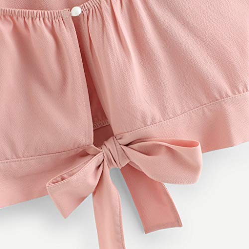 Camisetas sin Mangas Mujer,Lenfesh Camiseta Moda con Tirantes para Mujer Chaleco Gasa Camisola sin Mangas Tops Perla sólida Abalorios Camis Cuello en V con Lazo de Mujer