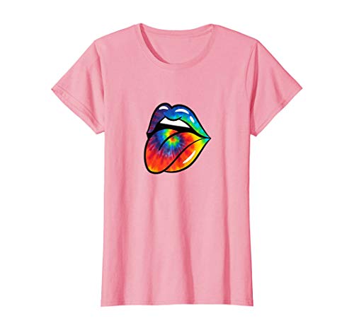Camisetas y Tops Polos y Camisas, Tie Dye Lips Tongue Rock Roll Camiseta Multicolor con arcoíris