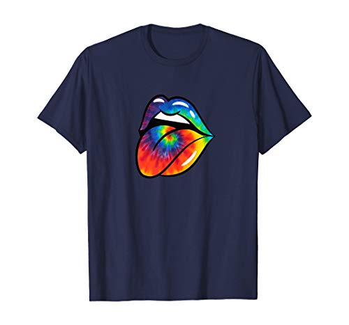 Camisetas y Tops Polos y Camisas, Tie Dye Lips Tongue Rock Roll Camiseta Multicolor con arcoíris