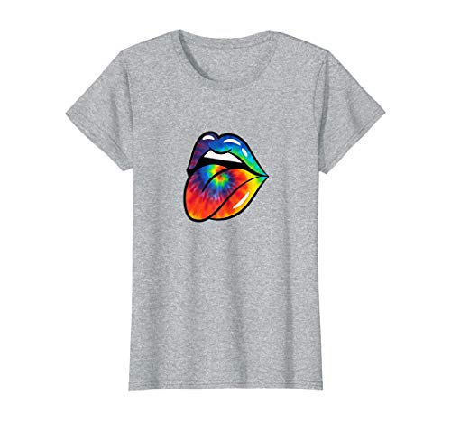 Camisetas y Tops Polos y Camisas, Tie Dye Lips Tongue Rock Roll Camiseta Multicolor con arcoíris