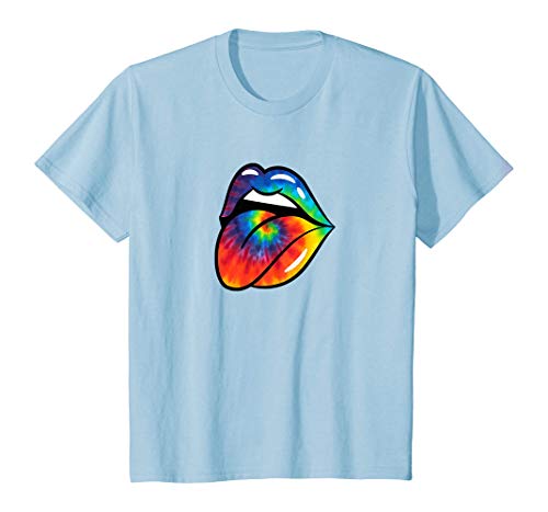 Camisetas y Tops Polos y Camisas, Tie Dye Lips Tongue Rock Roll Camiseta Multicolor con arcoíris