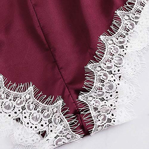 Camisón Lencería Pijama de Satén La Costura del cordón de la pestaña conjuntó la Ropa Interior Atractiva de la Ropa Interior Atractiva Tanga picardías riou