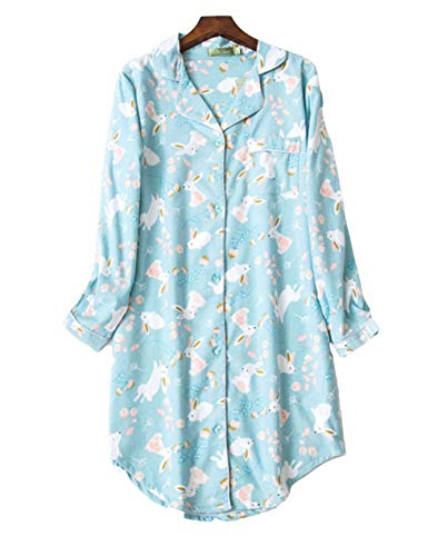 Camisón Mujer Botones Invierno algodón Pijamas de Manga Larga Vestido de Dormir Camisa de Noche con Cuello en V para Mujer Camisónes