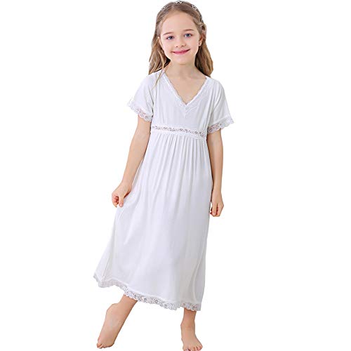 Camisón Vintage Blanco para Niñas Elegante Longitud Completa Nightdress 3-12 años