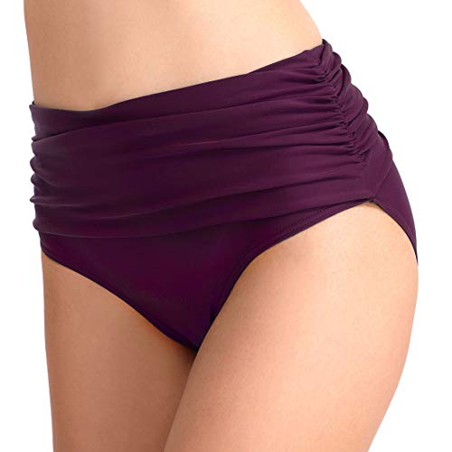 CAMLAKEE Braguita Bikini Talle Alto Mujer - Bikini Pantalon Corto Cintura Alta - Culotes de Bikinis con Fruncida Morado Oscuro M