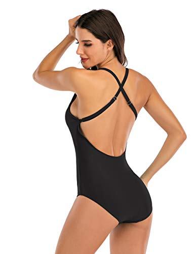 Canangminghangqi. Beachwear - Traje de baño para mujer entero con capucha ajustable cruzada frontal sexy Nero-1292 S