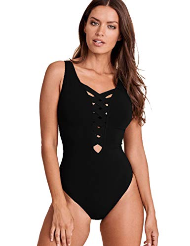 Canangminghangqi. Beachwear - Traje de baño para mujer entero con capucha ajustable cruzada frontal sexy Nero-1292 S