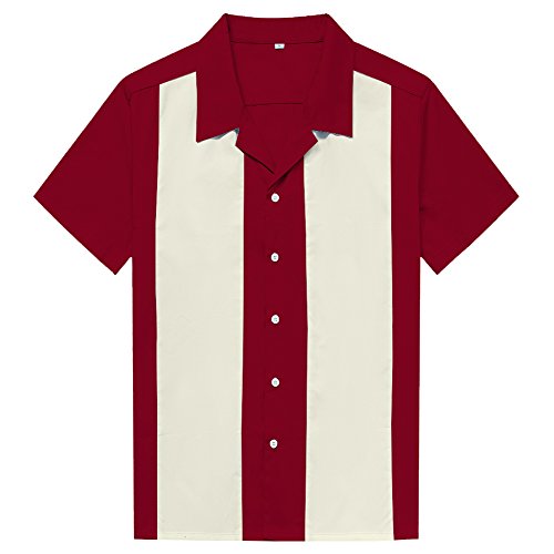 Candow Look Camisa Hombre Bowling Shirts Plus Size Two Tone Casual Shirts(XL,Maroon&Ivory)