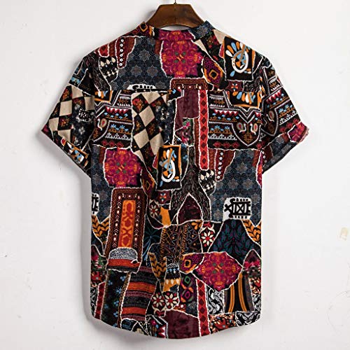 CAOQAO Camisa Lino Hawaiana Hombre Algodón de Lino Impresión de Hawaii Manga Corta Camisas Funky Blusa