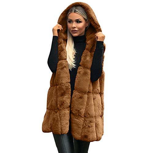 Capa sin Mangas con Capucha de Las Mujeres Color sólido Tamaño Grande Felpa Abrigo Largo de Lana Abrigo Casual Chaqueta de Invierno riou