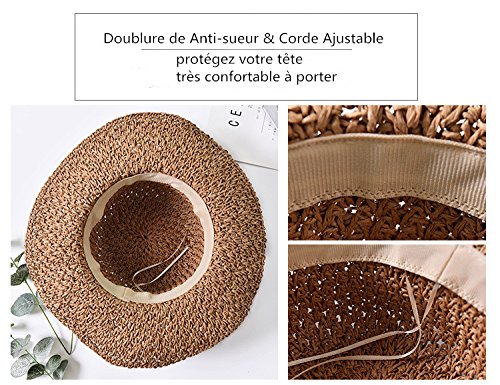 Capeline Verano Transpirable Sombrero Sol Paja Playa Cubo Estanque Pesca Camping UPF 50+ Protección UV Gorra Visera Large Borde Ajustable Sun Cap Viaje Vacaciones Plegable para Mujeres Damas