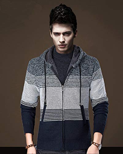 Cárdigan de Hombre Cuello Alto Casuales Chaqueta Chaqueta de Punto para Hombre Sudaderas con Capucha Suéter de Punto (L, Gris Oscuro)