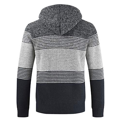 Cárdigan de Hombre Cuello Alto Casuales Chaqueta Chaqueta de Punto para Hombre Sudaderas con Capucha Suéter de Punto (L, Gris Oscuro)