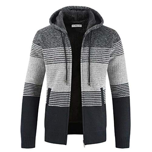 Cárdigan de Hombre Cuello Alto Casuales Chaqueta Chaqueta de Punto para Hombre Sudaderas con Capucha Suéter de Punto (L, Gris Oscuro)