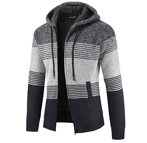 Cárdigan de Hombre Cuello Alto Casuales Chaqueta Chaqueta de Punto para Hombre Sudaderas con Capucha Suéter de Punto (L, Gris Oscuro)