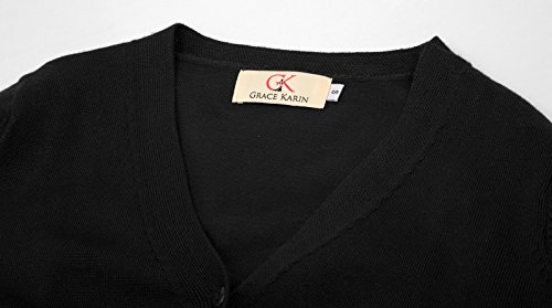 Cárdigan de Punto Corto para Mujer Chaqueta Manga Larga Elegante Negro M CLAF20-1