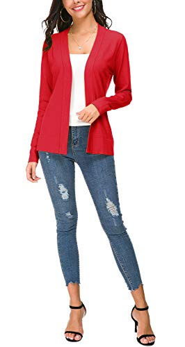 Cárdigan de Punto Ligero Delantero Abierto de Manga Larga para Mujer (S, Rojo)