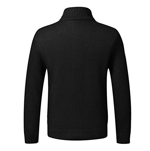 Cárdigan de Punto para Hombre, suéter Grueso con Cremallera Completa y Cuello Alto, cálido suéter con Forro Polar para Invierno(Black M)